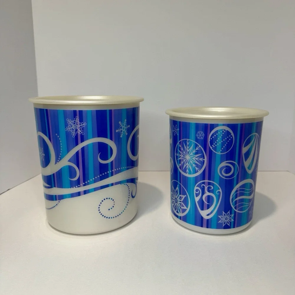 Tupperware Winter Winds Holiday Canisters B & C Snowflake Purple Blue Christmas